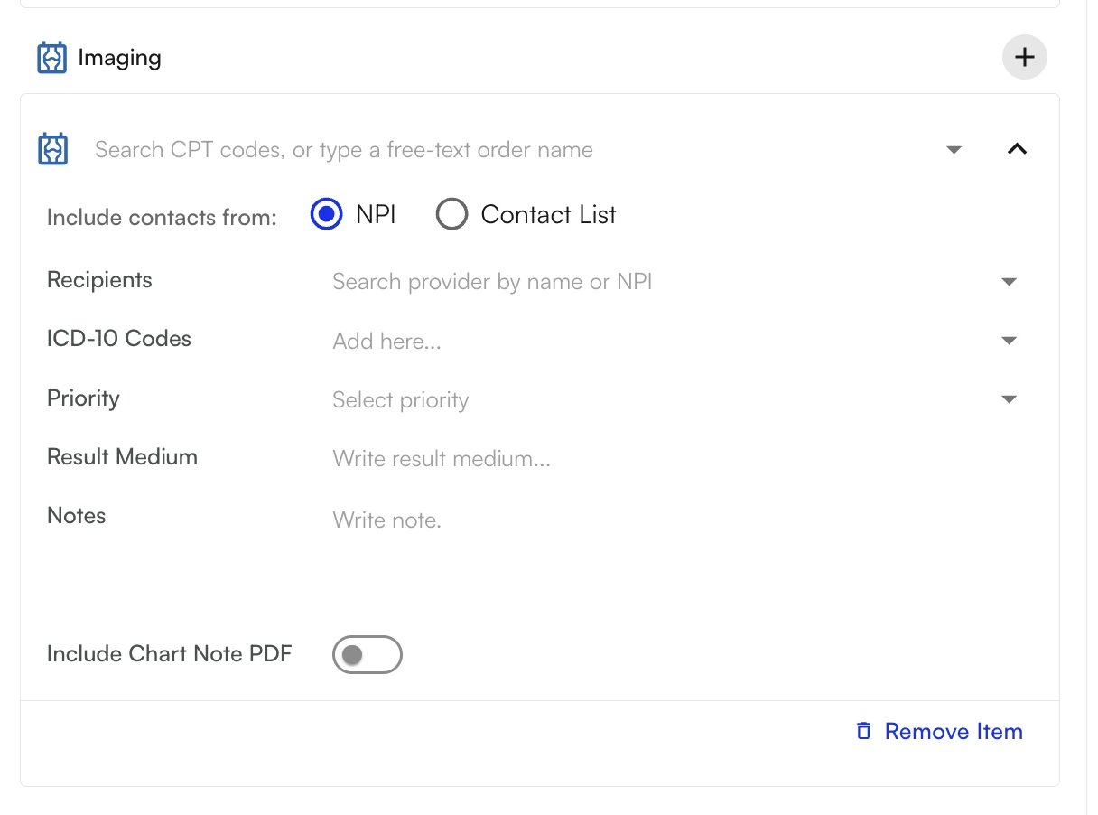 Adding an imaging order to an order set