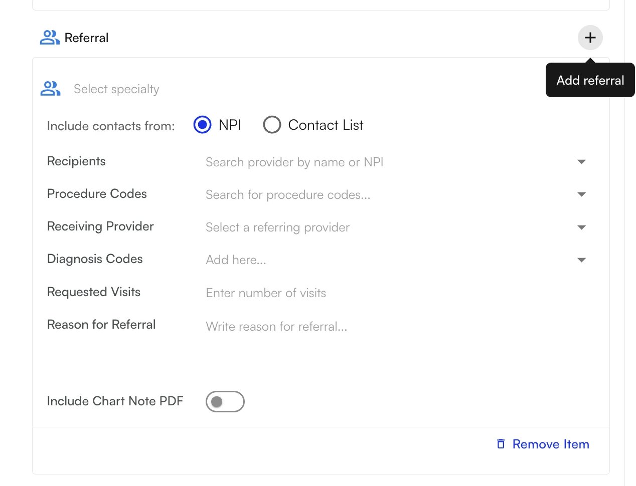 Adding a referral to an order set