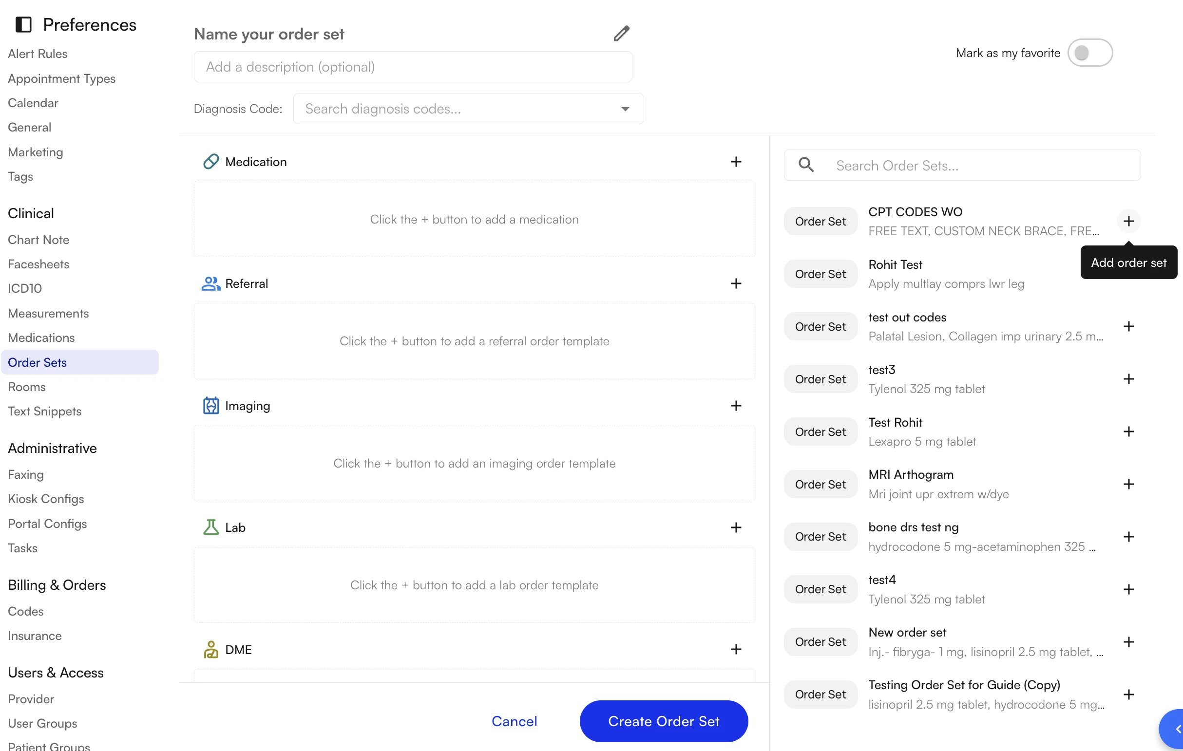 Copying items from another order set