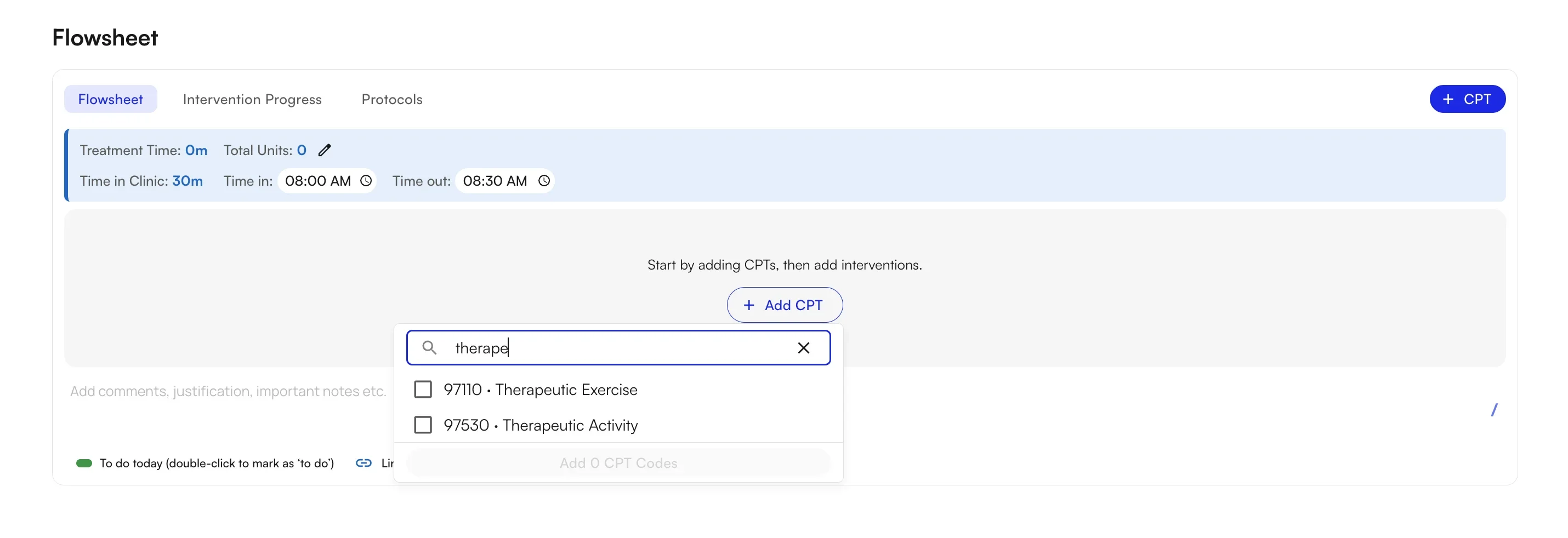 CPT block fields after selecting a procedure code