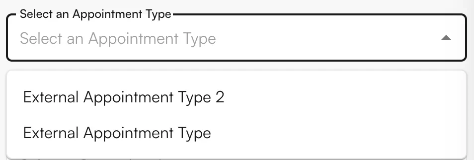 Patient portal view of external appointment types
