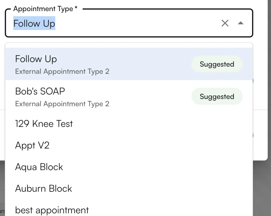 Internal appointment type list — mapped types first