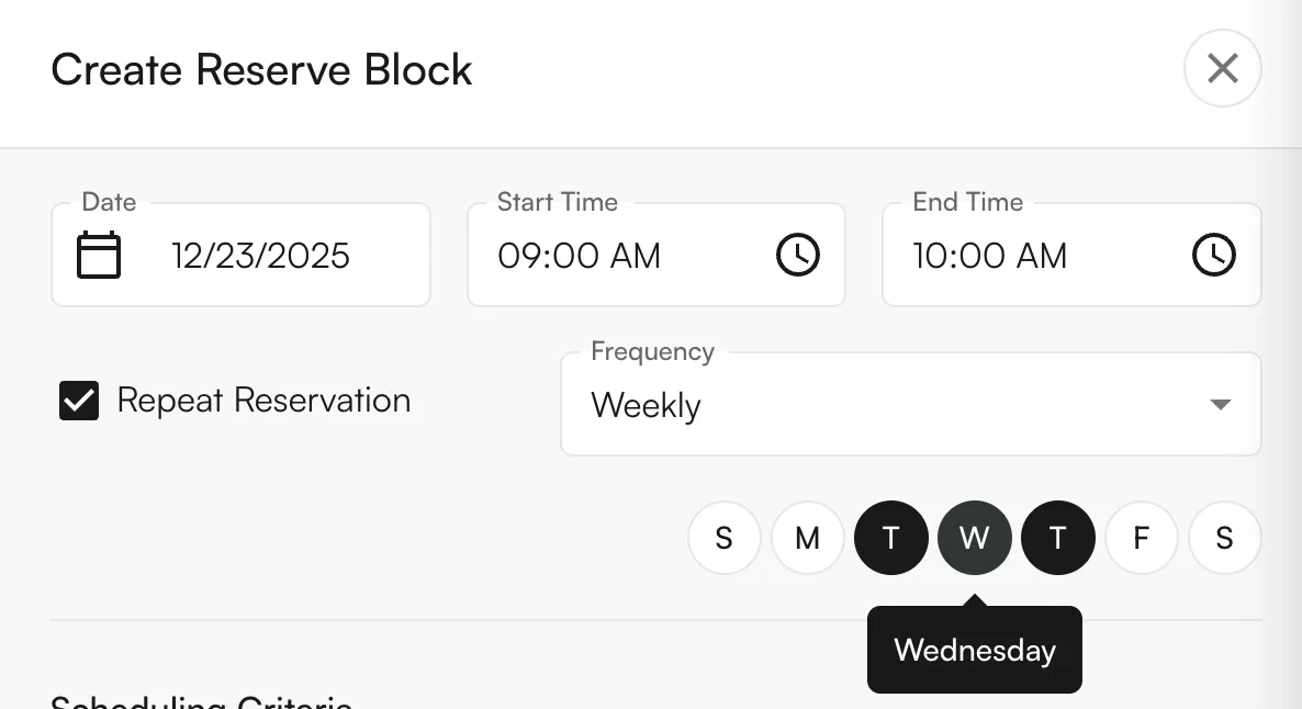 Timing and repeat options