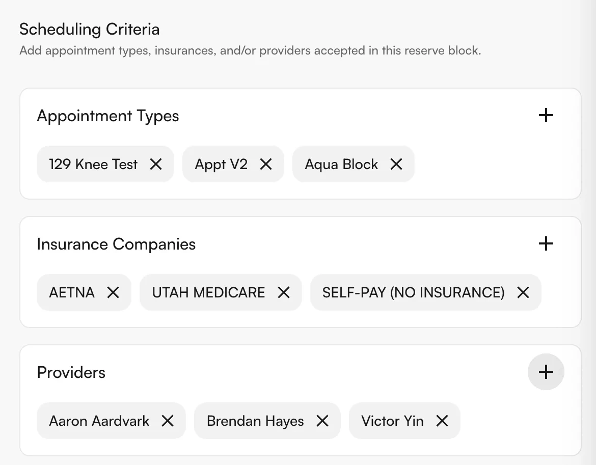 Scheduling criteria with multi-select