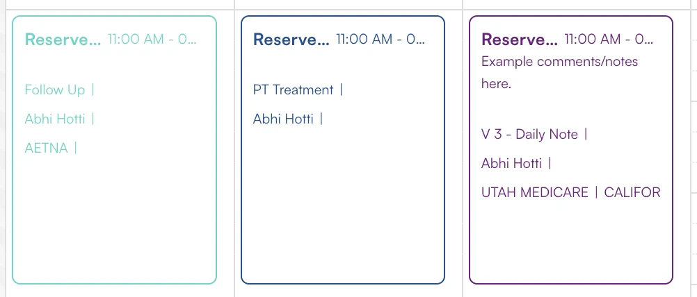 Reserve block color matching appointment type