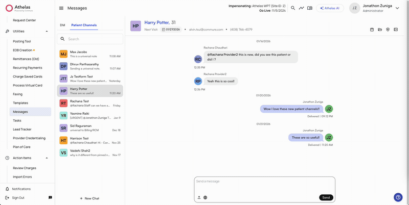 Patient Channels quick-view icons
