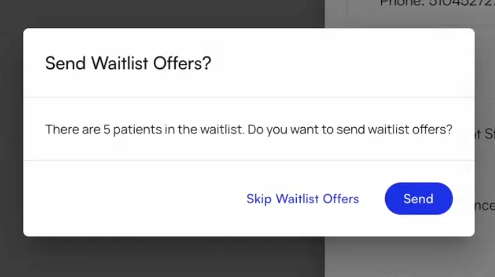 Cancellation popup with waitlist entries