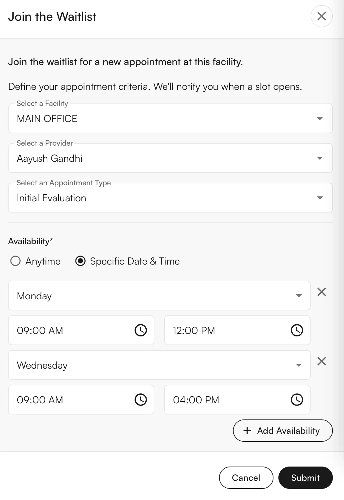 Waitlist preferences form