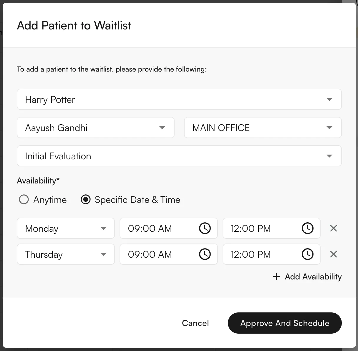 Edit patient waitlist preferences