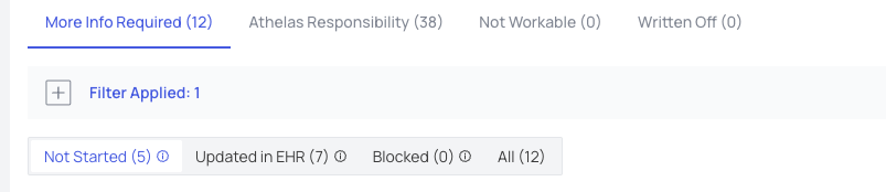 Rejections sub-groups: Not Started, Updated in EHR, Blocked, All