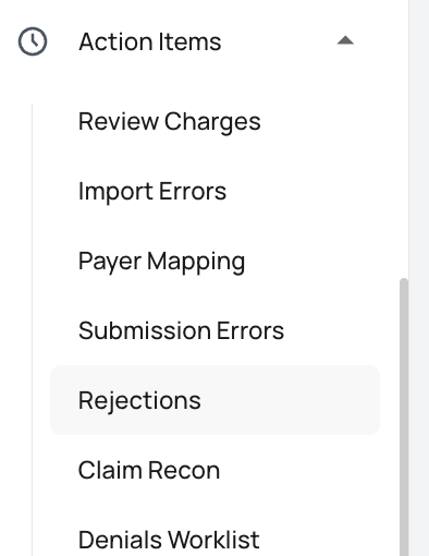Rejections page with buckets