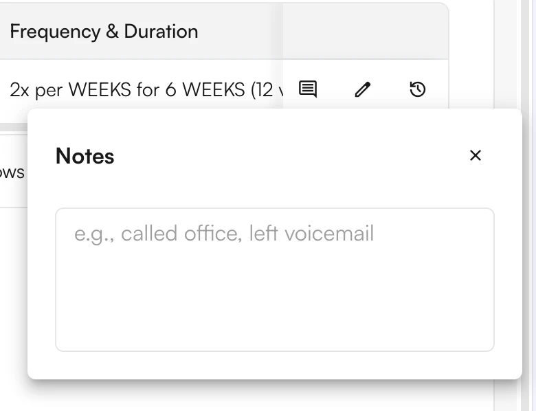 Row action icons for Notes, Edit, and History, with the Notes panel open