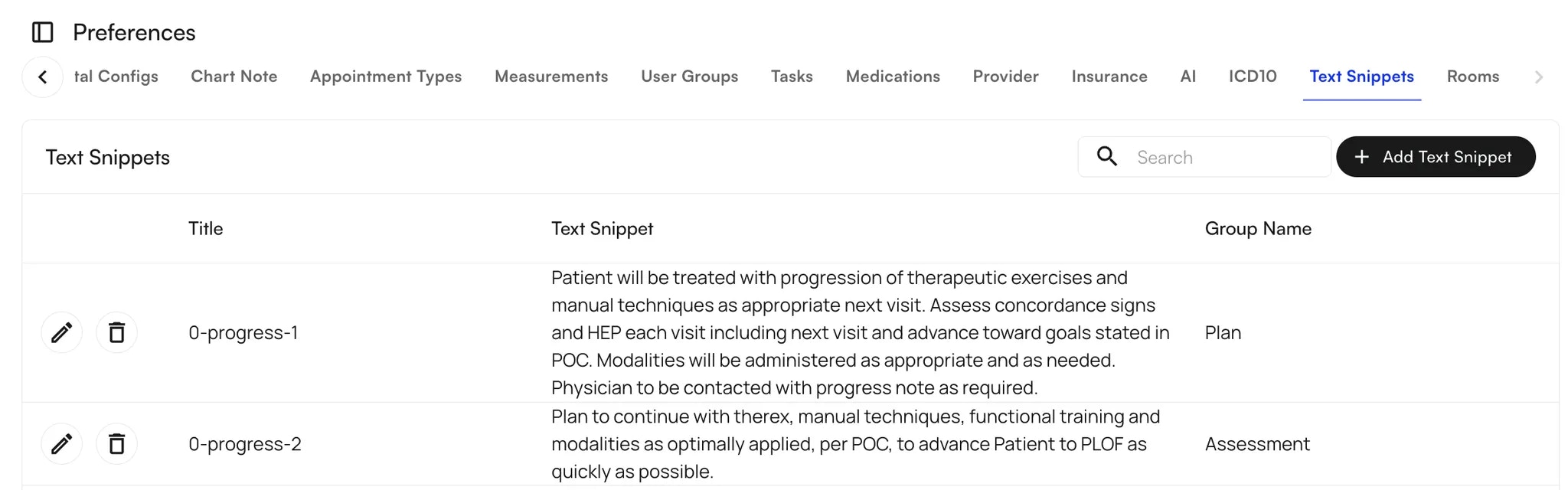 Snippets Preferences Web