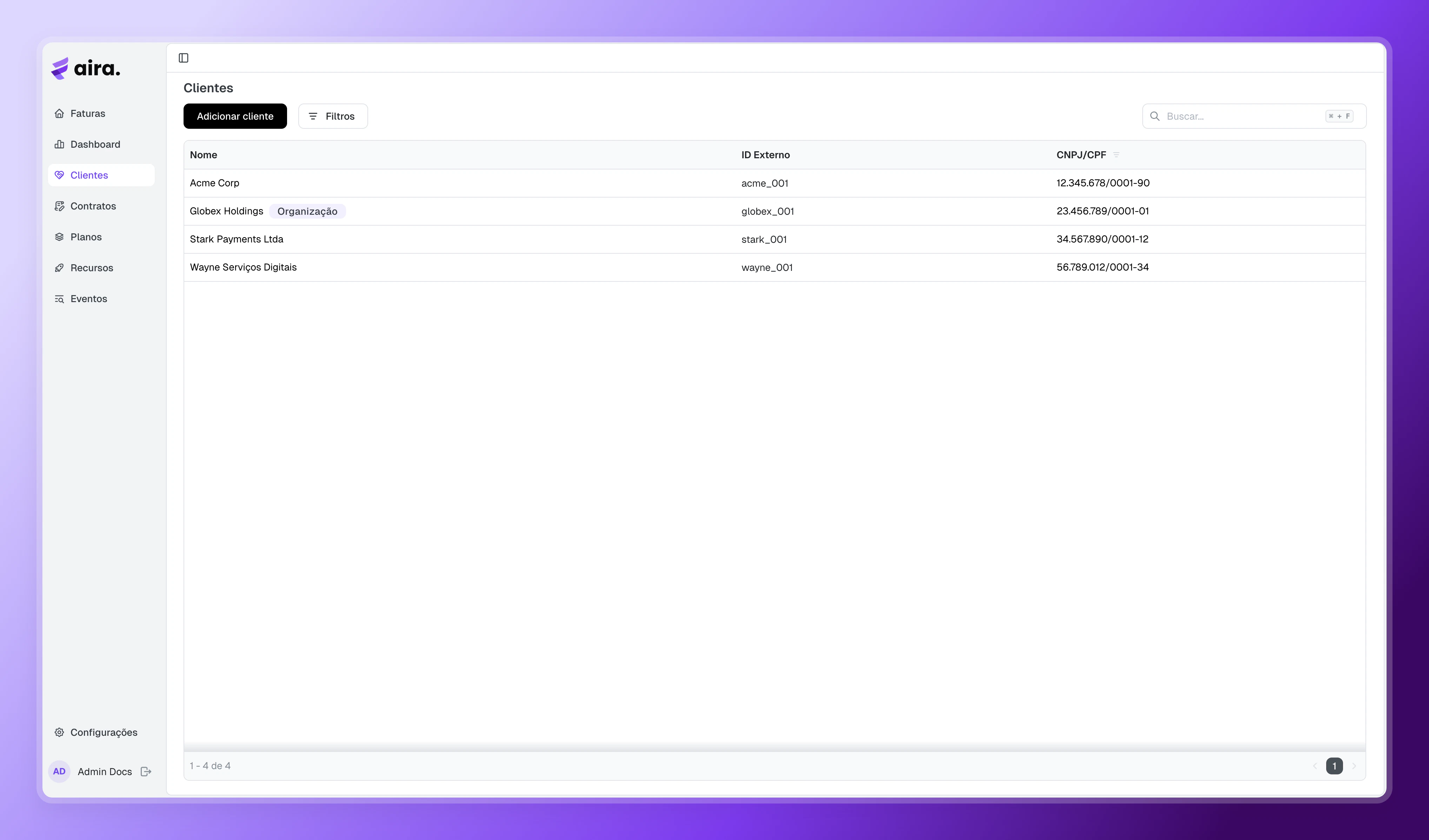 Aira — Listagem de clientes