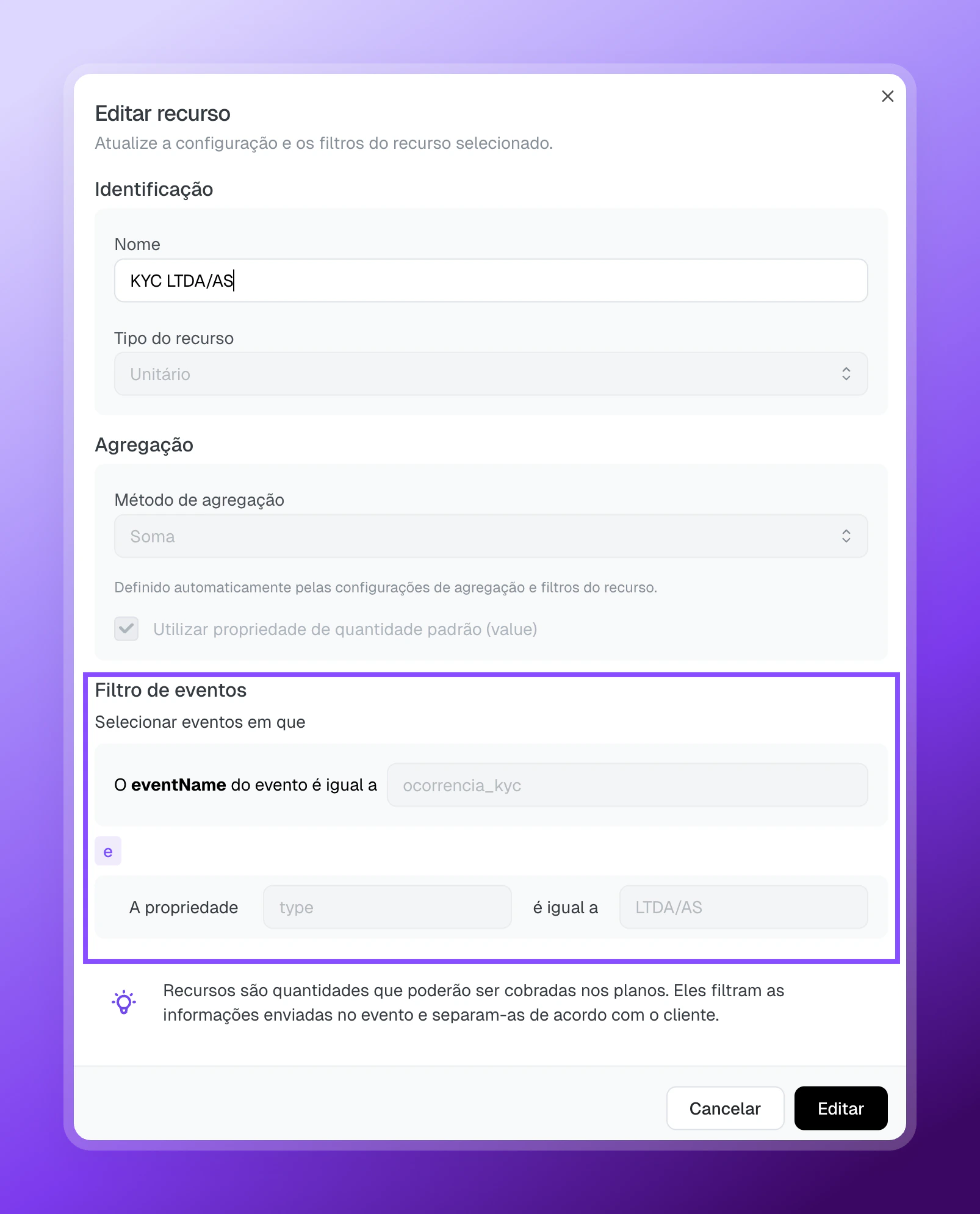 Aira — Configuração de filtros de um recurso