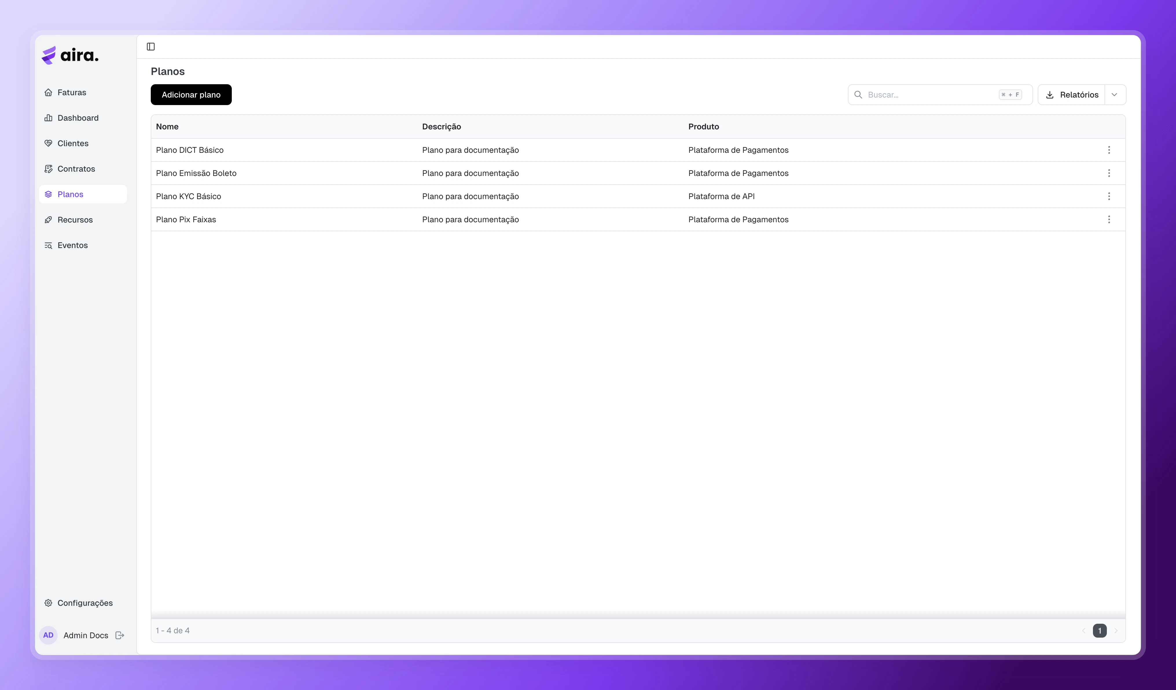 Aira — Listagem de planos