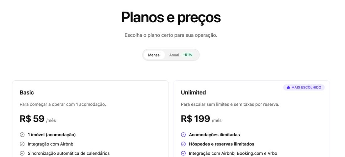 Página de preços da Airbee com o plano Basic por R$ 59 por mês e o Unlimited por R$ 199 por mês