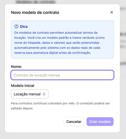 Criação de um modelo reutilizável para locação mensal ou curta temporada