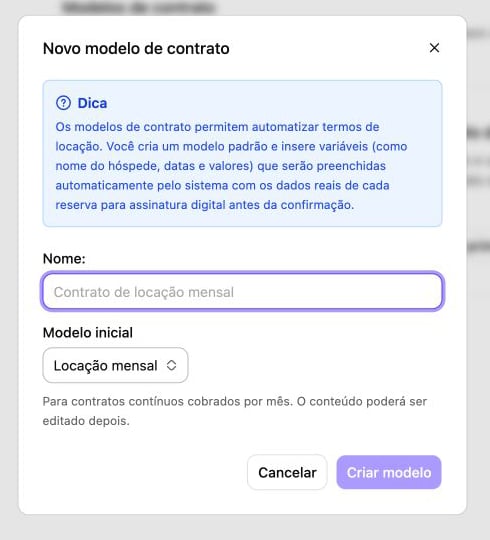Criação de um modelo reutilizável para locação mensal ou curta temporada