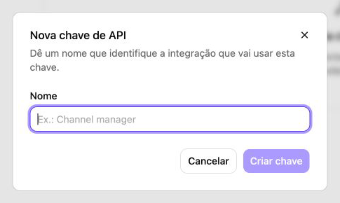 Criação de uma chave de API nomeada para uma integração própria