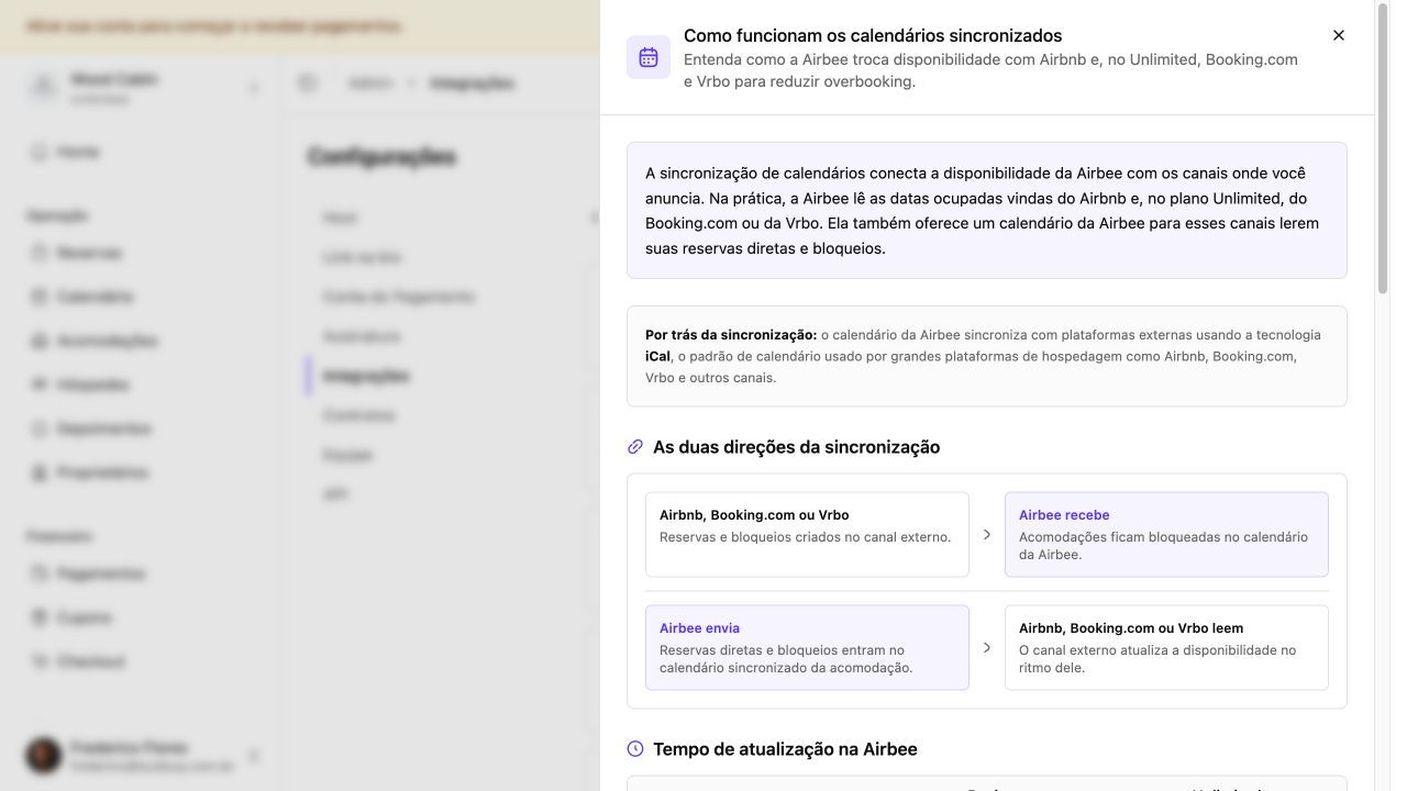 Painel Como funcionam os calendários sincronizados com os fluxos de entrada e saída da Airbee