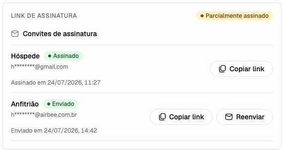 Seção Convites de assinatura com o hóspede assinado e o convite do anfitrião enviado