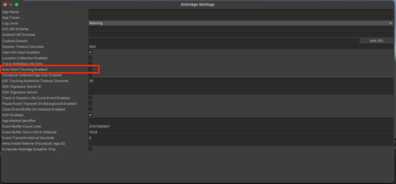 unity auto start tracking enabled false