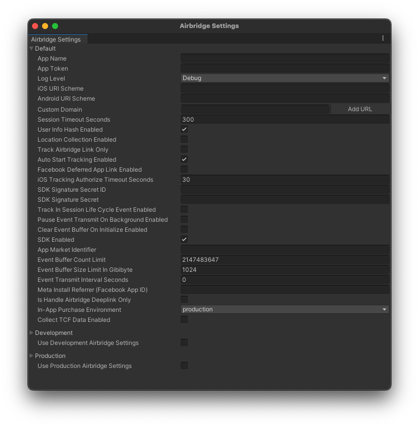 unity-airbridge-settings