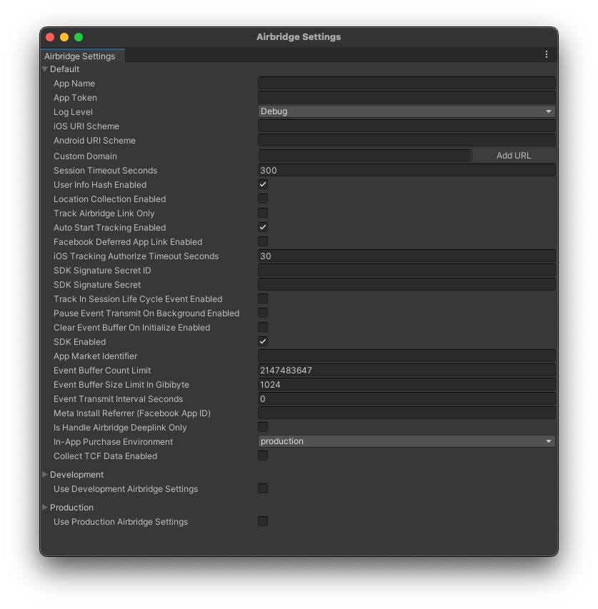 unity-airbridge-settings