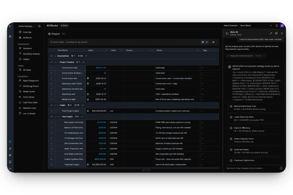 Aire AI showing term rationale and approval options in the assistant panel