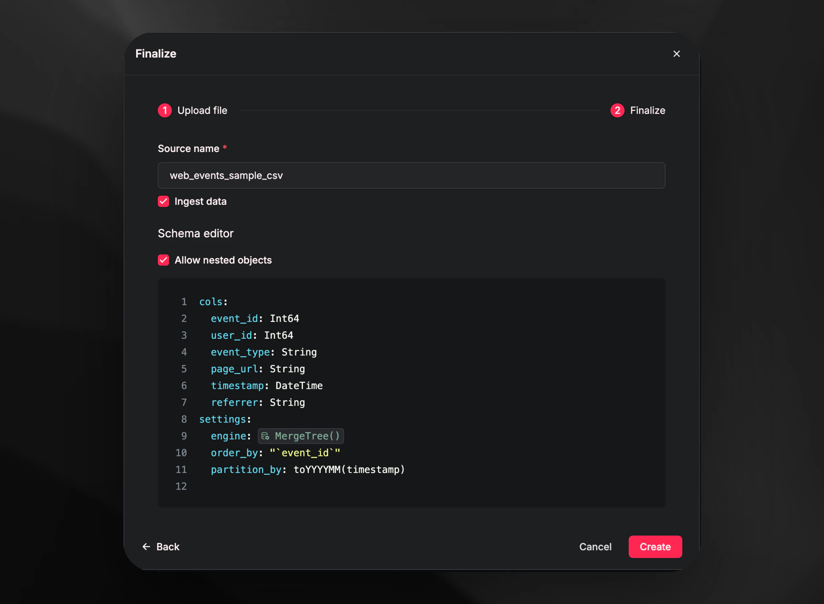 upload and ingest data