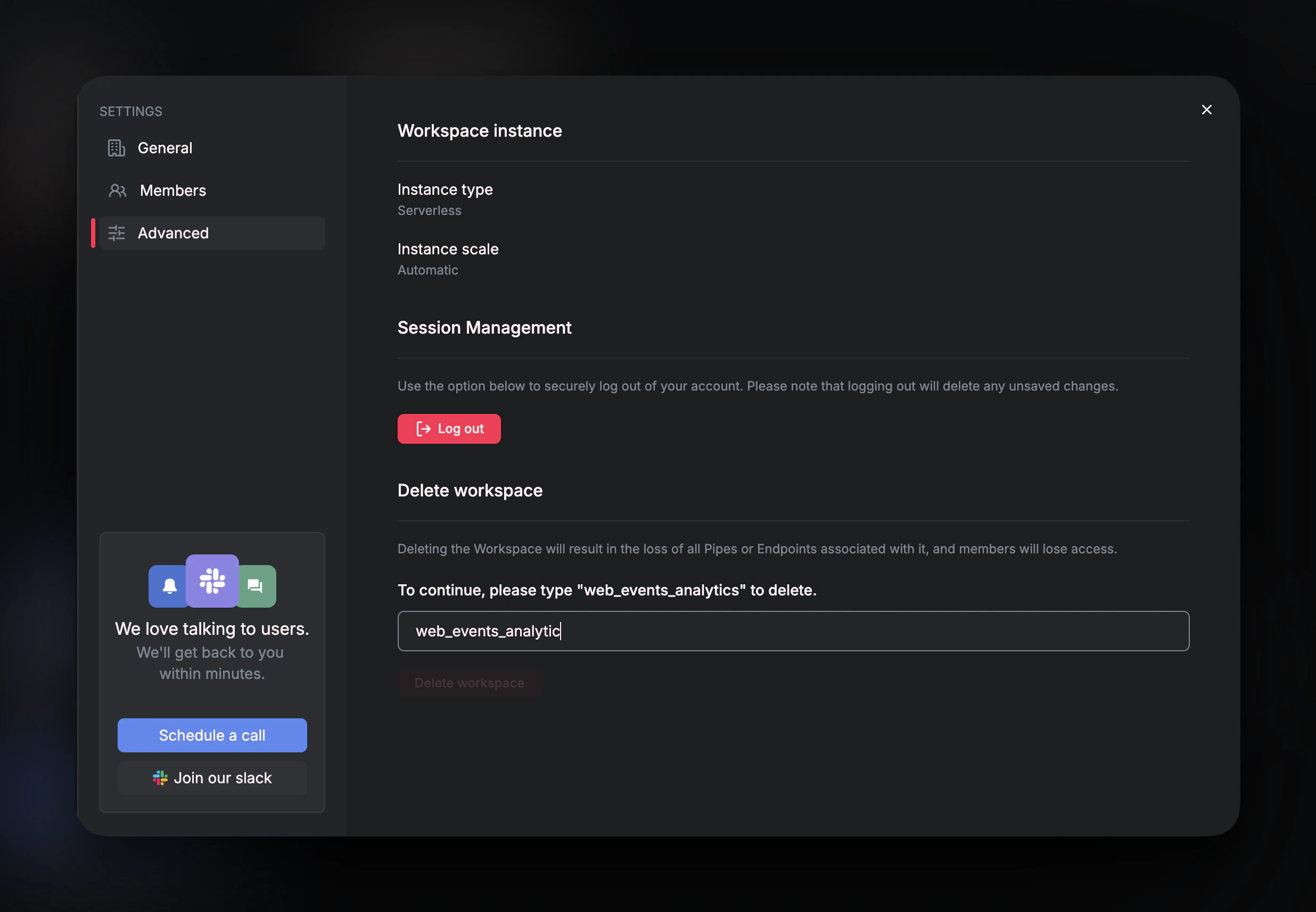 deleting a workspace