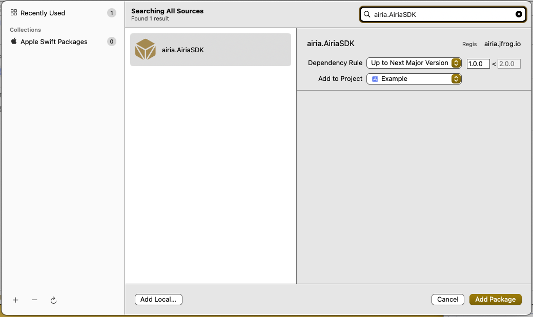 Xcode Package Search Window