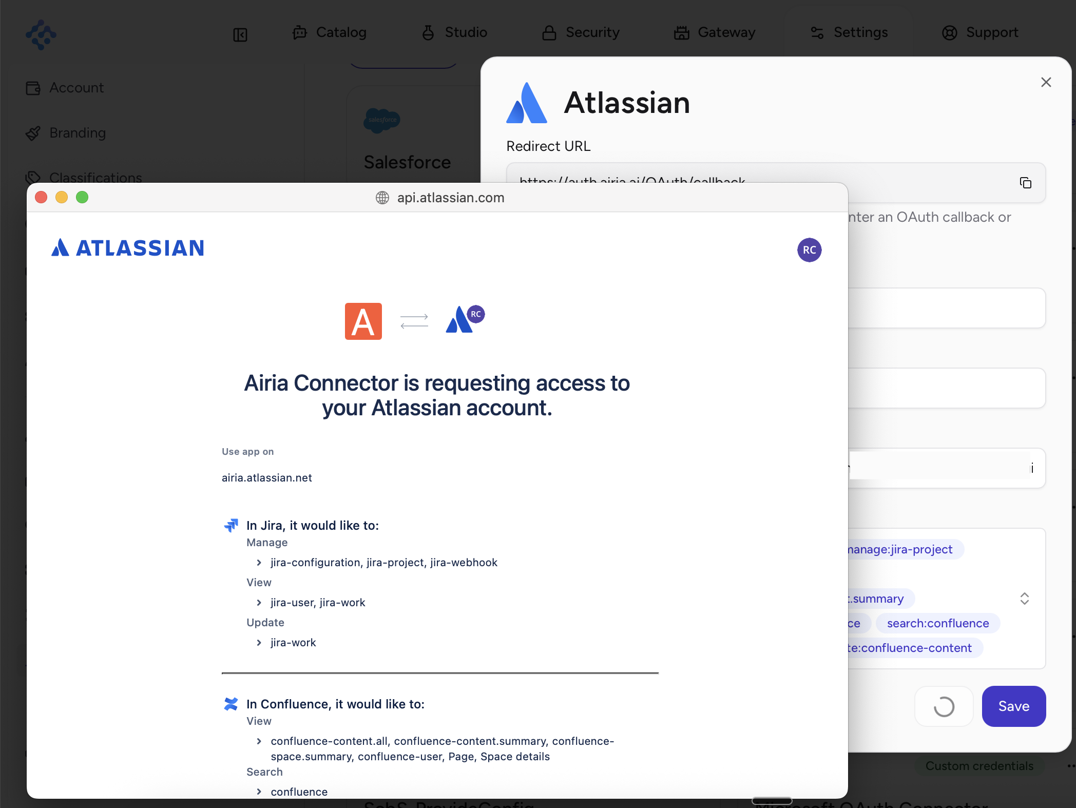 Atlassian OAuth authorization screen