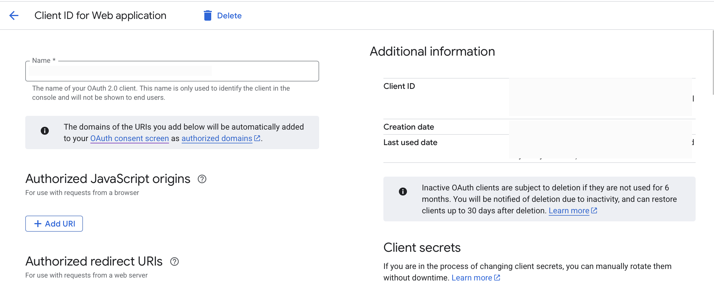 OAuth client created dialog with credentials