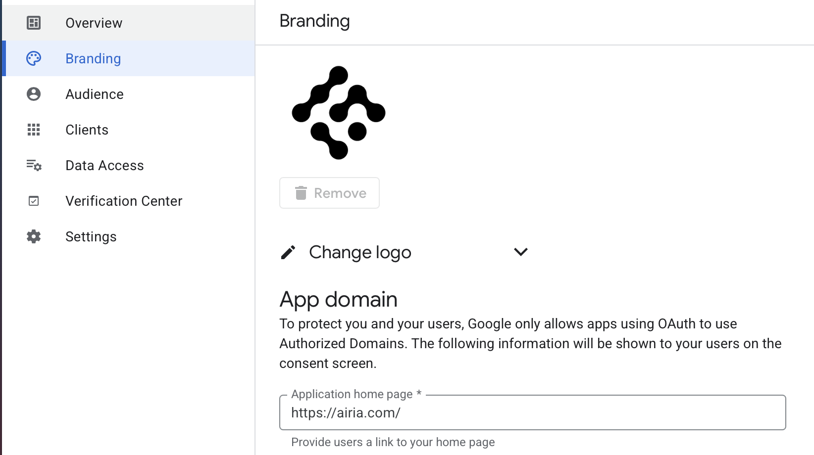 Filled OAuth consent screen form