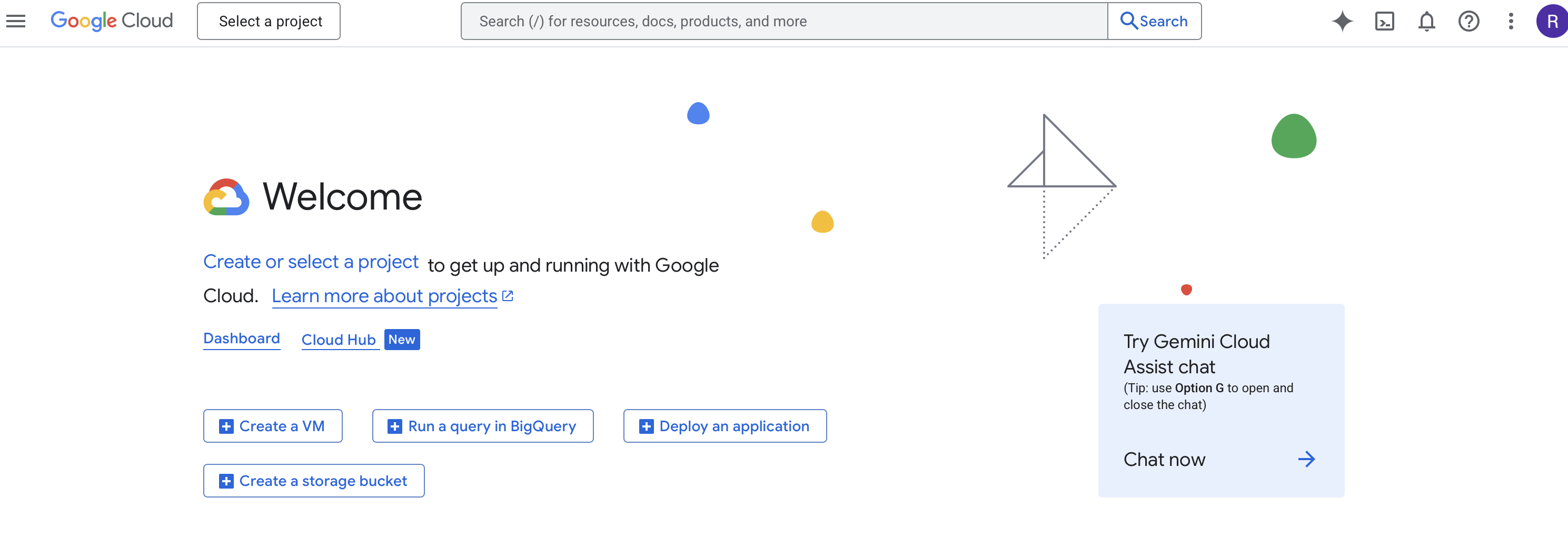 Google Cloud Console homepage