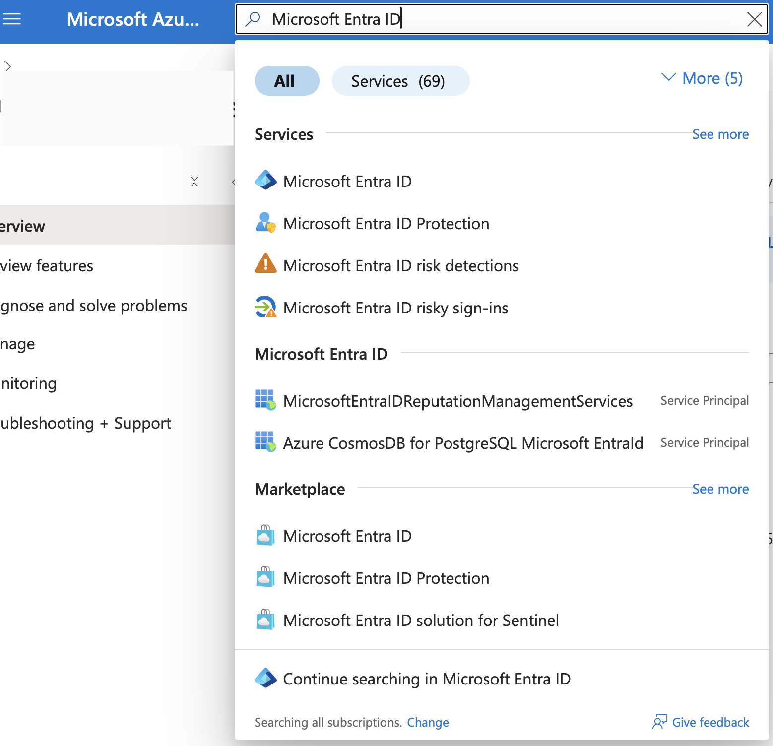 Azure Portal Entra ID search