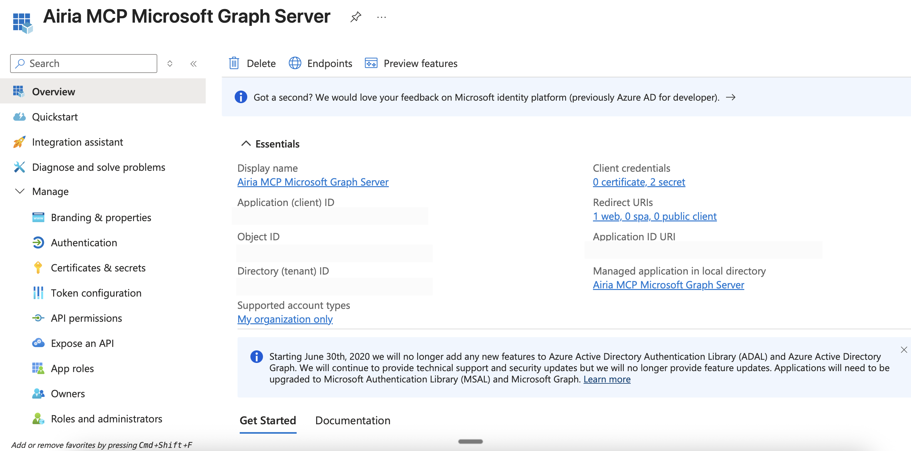 Filled application registration form