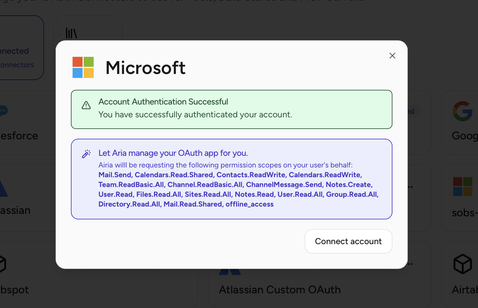 Microsoft OAuth consent screen