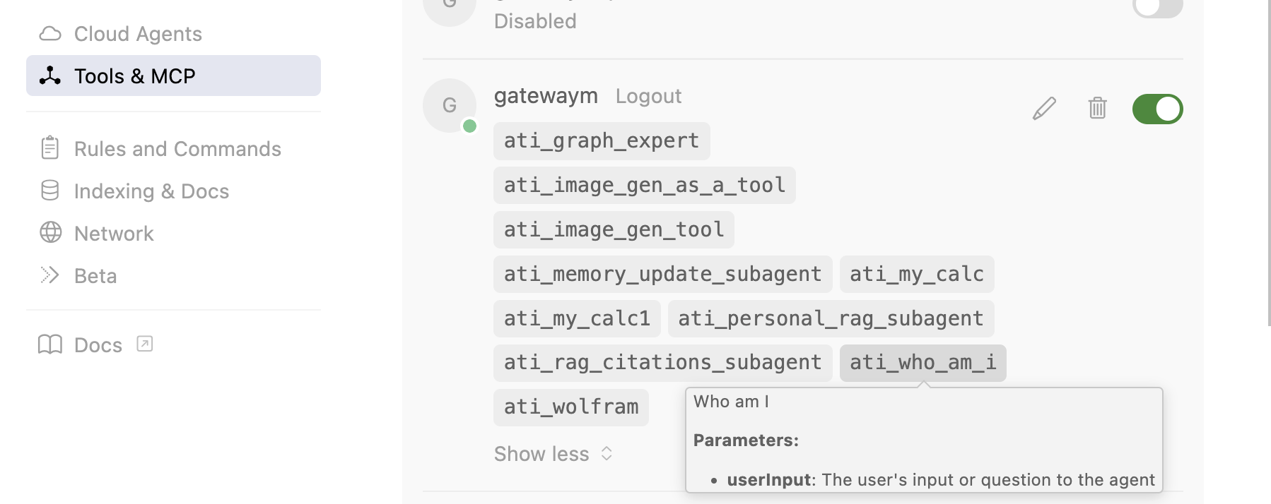 Airia Deployed Agents MCP returning tools (Cursor)