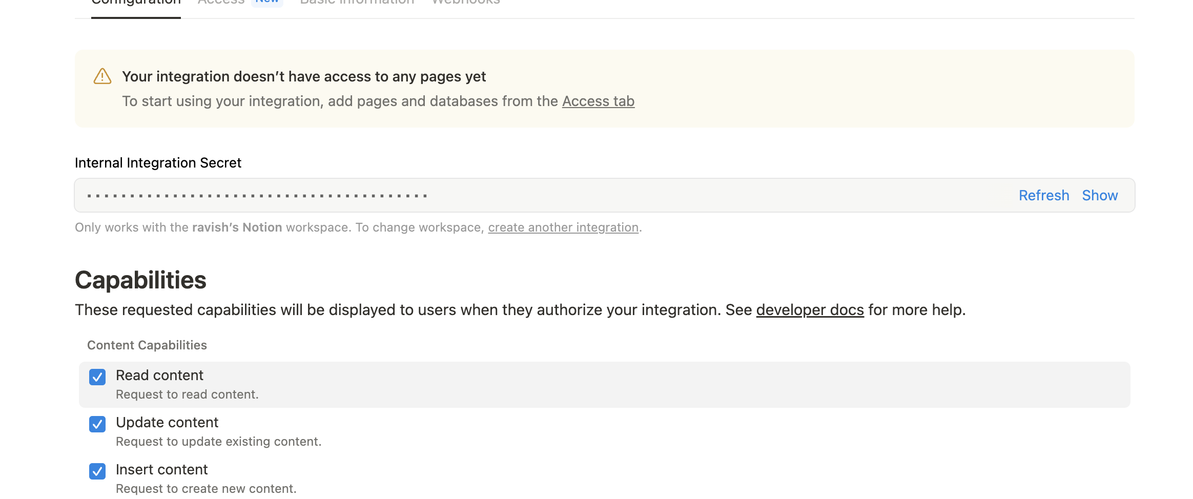 Notion Integration Settings