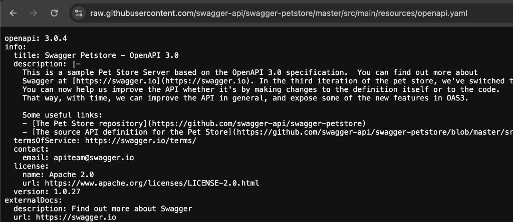 Raw OpenAPI YAML document opened directly in the browser