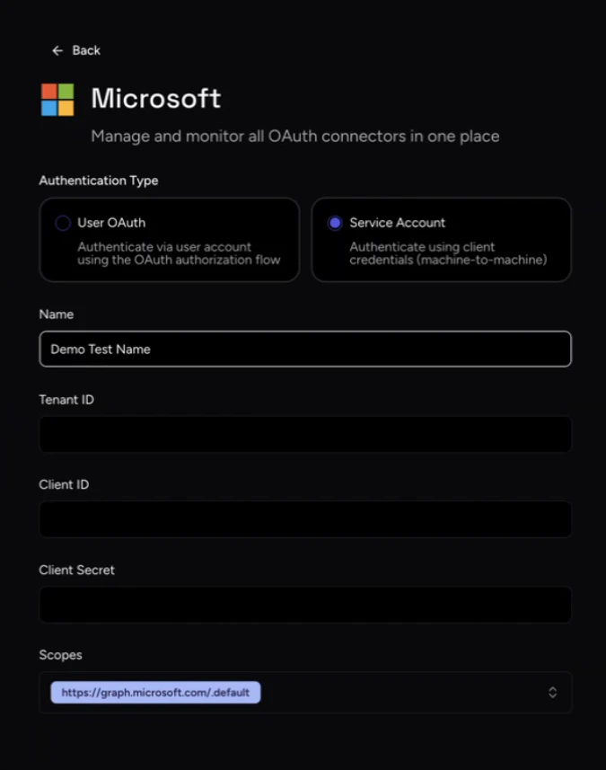 Setting up service account in Airia