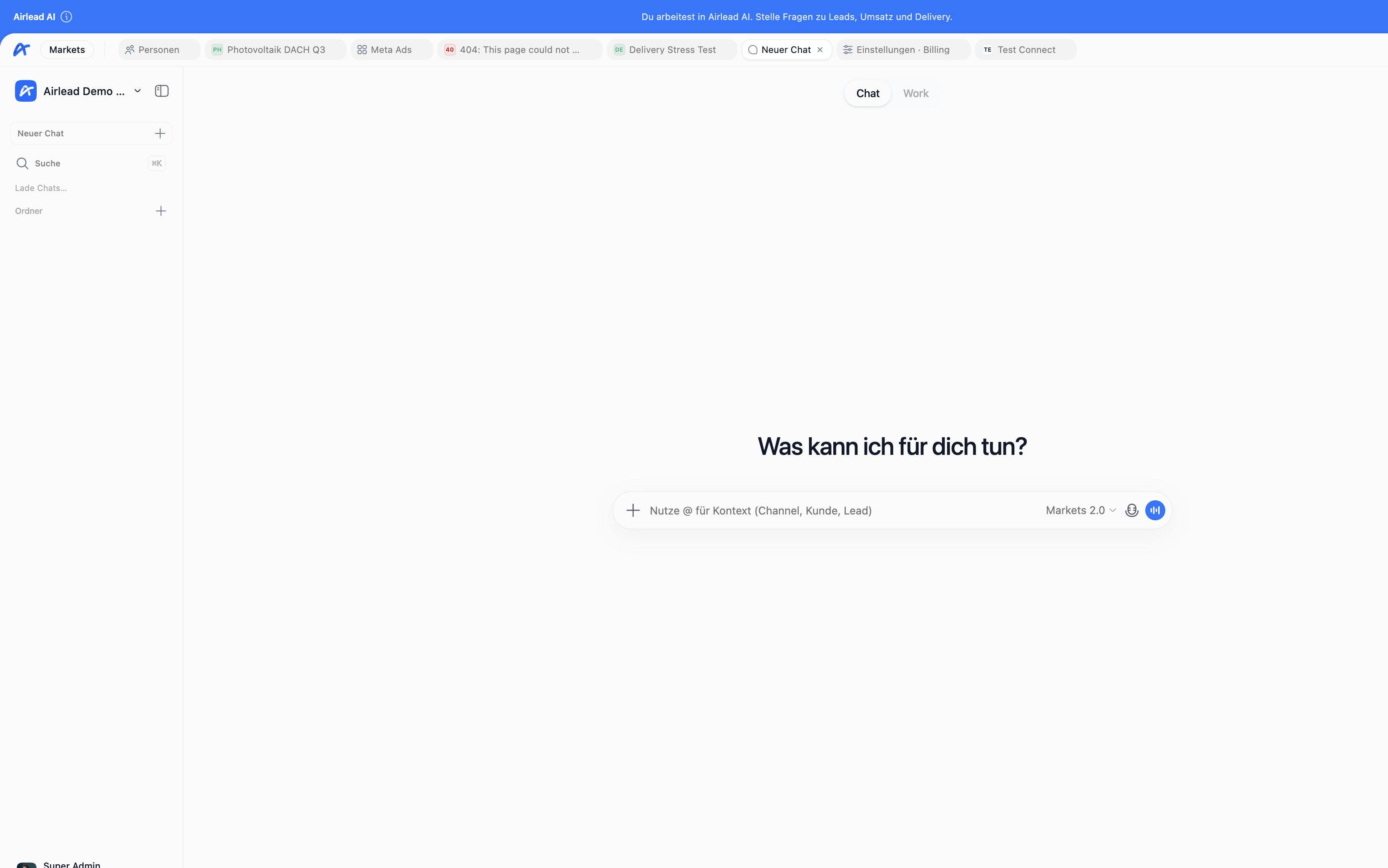 Airlead AI empty chat with composer and @ context (German UI)
