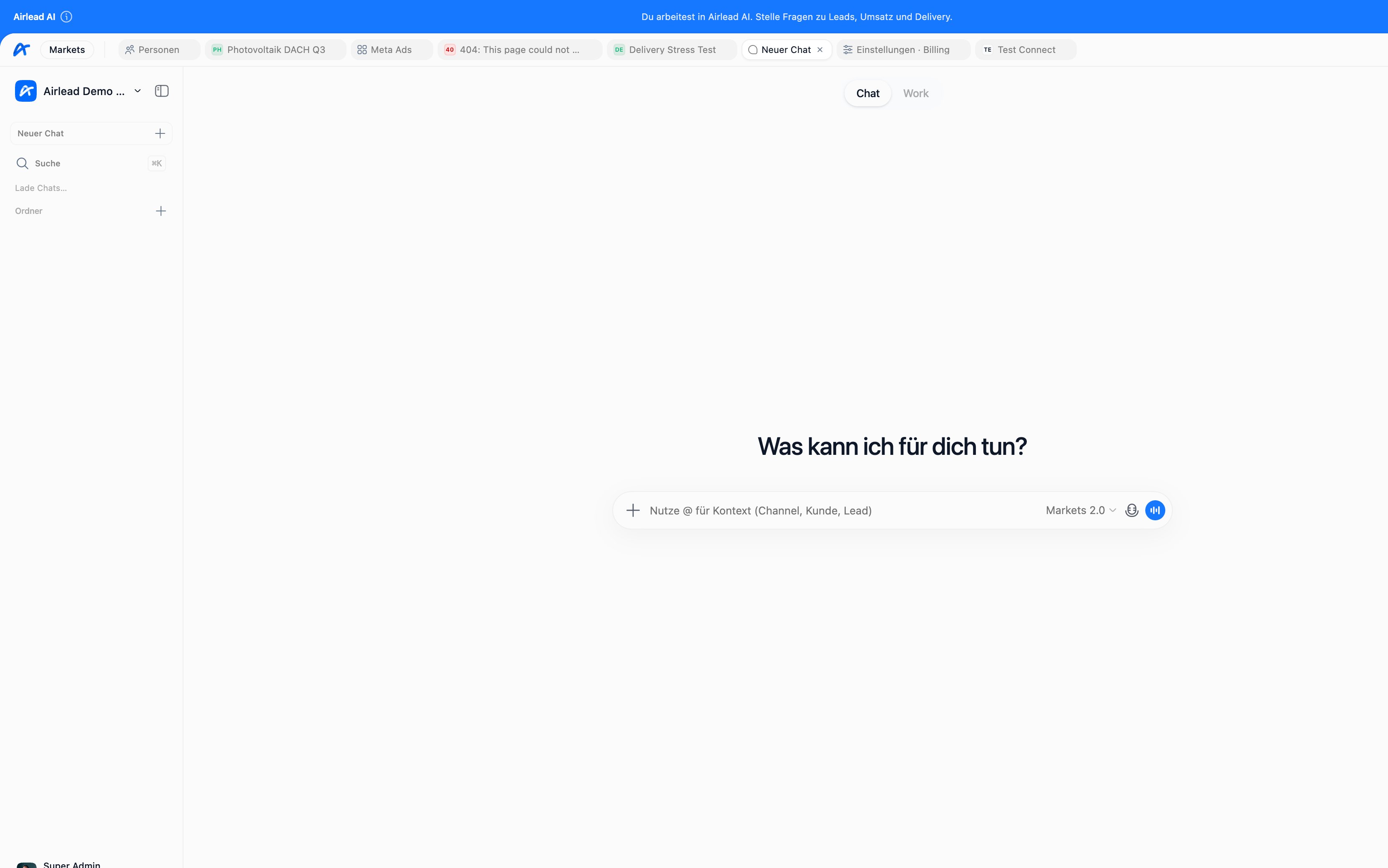 Airlead AI empty chat with composer and @ context (German UI)