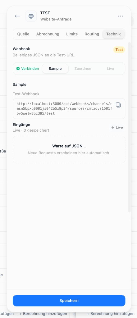 Webhook Sample step waiting for incoming JSON requests (German UI)