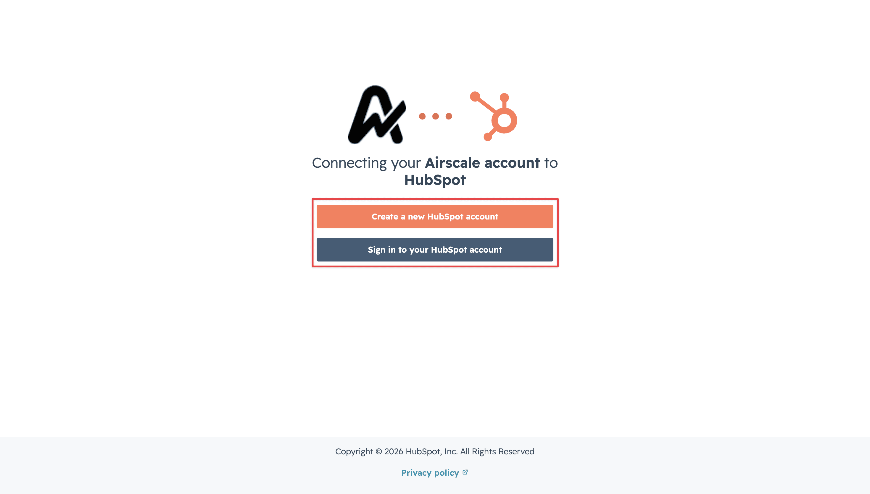 Import contacts from Hubspot — 2. Connect your Hubspot account to Airscale