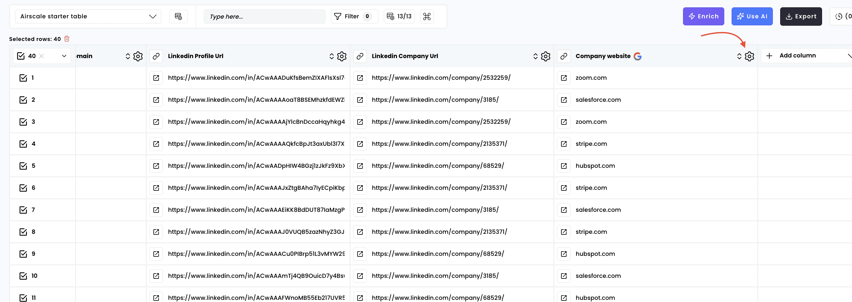 Transfer column content — 1. Click on the settings of your column