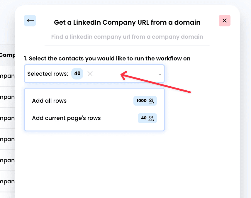 Find a Linkedin company URL from a domain — 2. Select the rows to enrich
